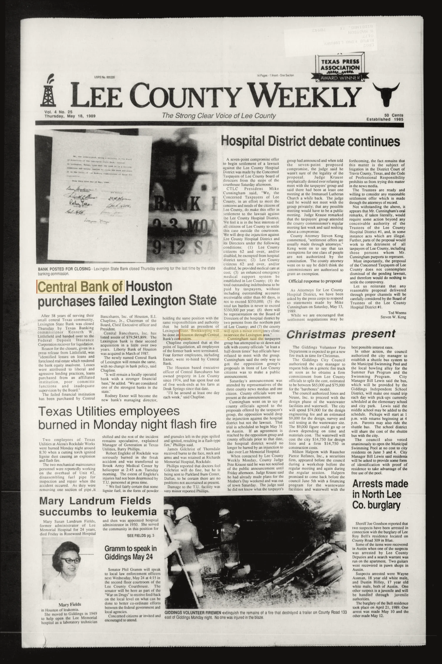 Lee County Weekly (Giddings, Tex.), Vol. 4, No. 25, Ed. 1 Thursday, May 18, 1989